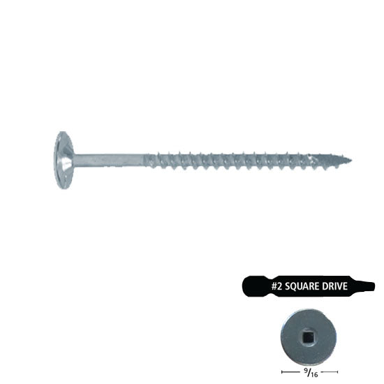 #10 Power Head Screws Square Drive With Nibs Zinc Finish 17 Type 2" Length