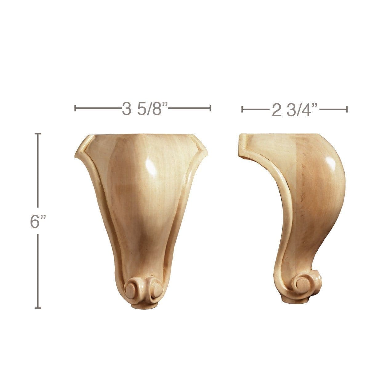 Fluted Split Foot, 1 Pair, 4"w x 4 1/2"h x 2"d' Cherry