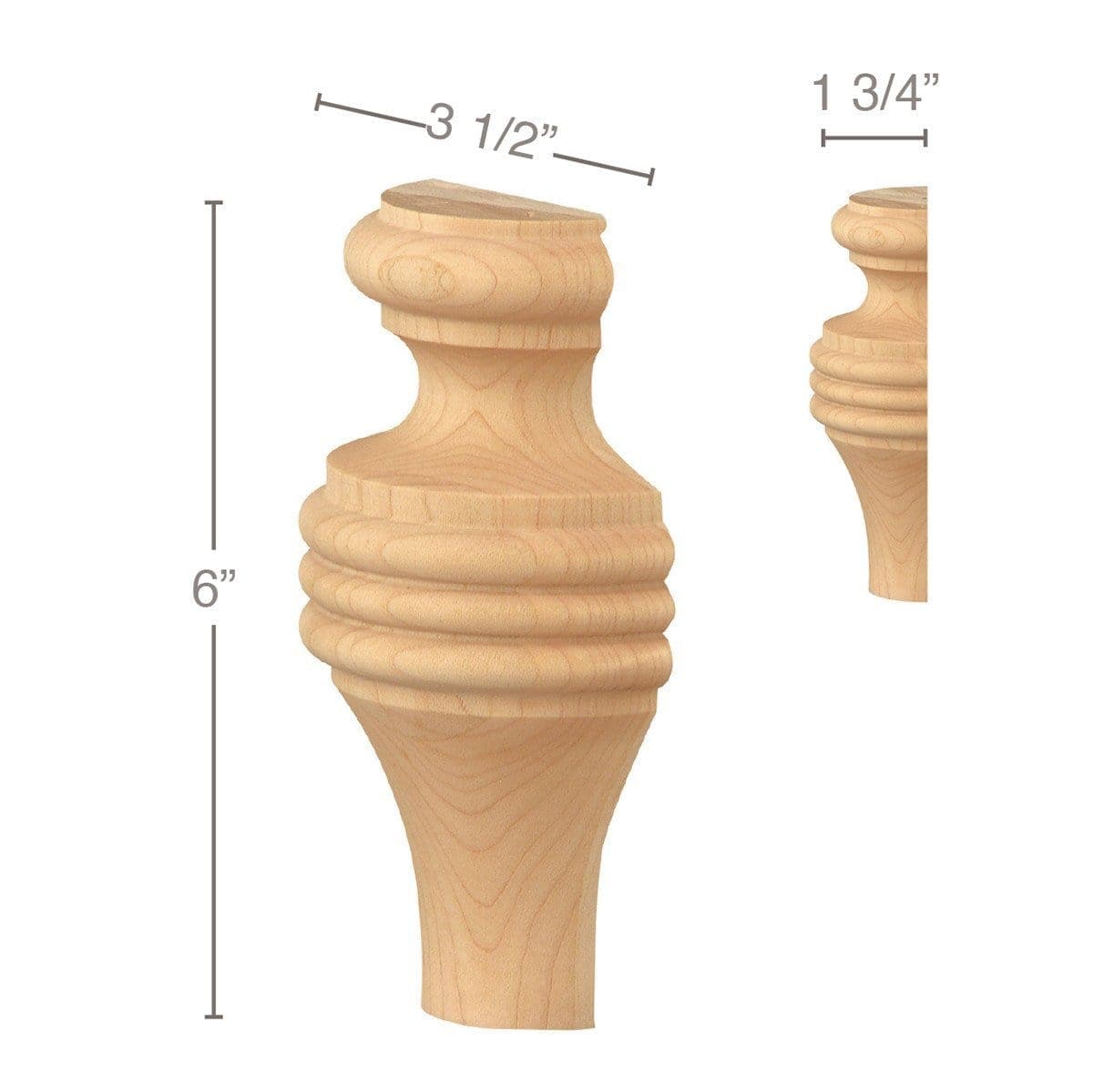 Fluted English Estate Column, 3 3/4"sq. x 35 1/4"h Maple