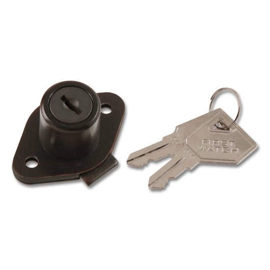 Cabinet & Drawer Lock, 1-1/8" Max Thickness, Keyed Different, Vintage Bronze