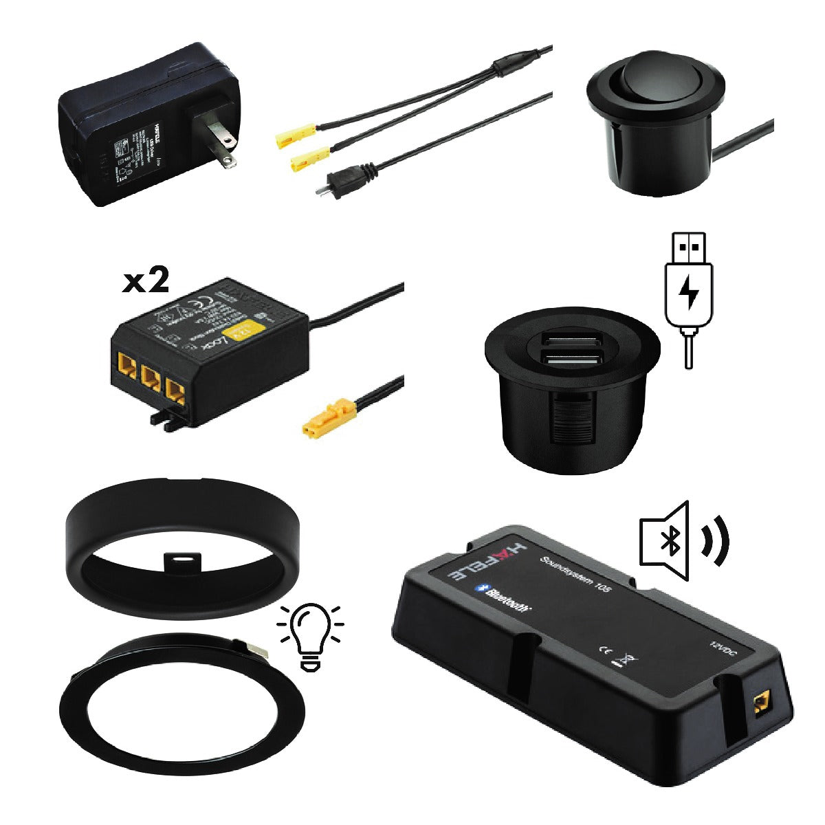 Invisidoor Light/Sound Speaker/Usb Charger Kit, Black