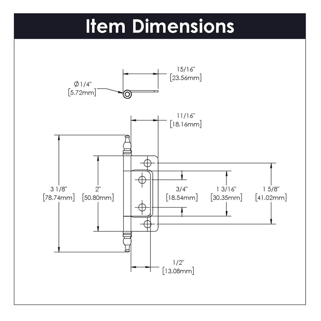 Hickory Hardware Self Mortise Free Swinging Hinge 3-1/8" x 1-7/16"