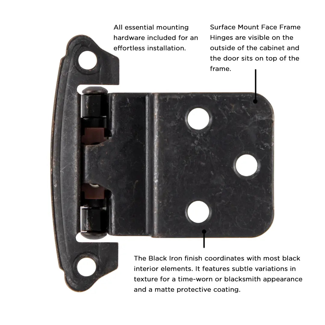 Hickory Hardware Surface Mount Self Closing Hinge 2-5/8 in. x 2-3/8 in., Black Iron, view 3