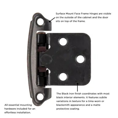 Hickory Hardware Surface Mount Self Closing Hinge 2-5/8 in. x 1-15/16 in., Black Iron, view 3