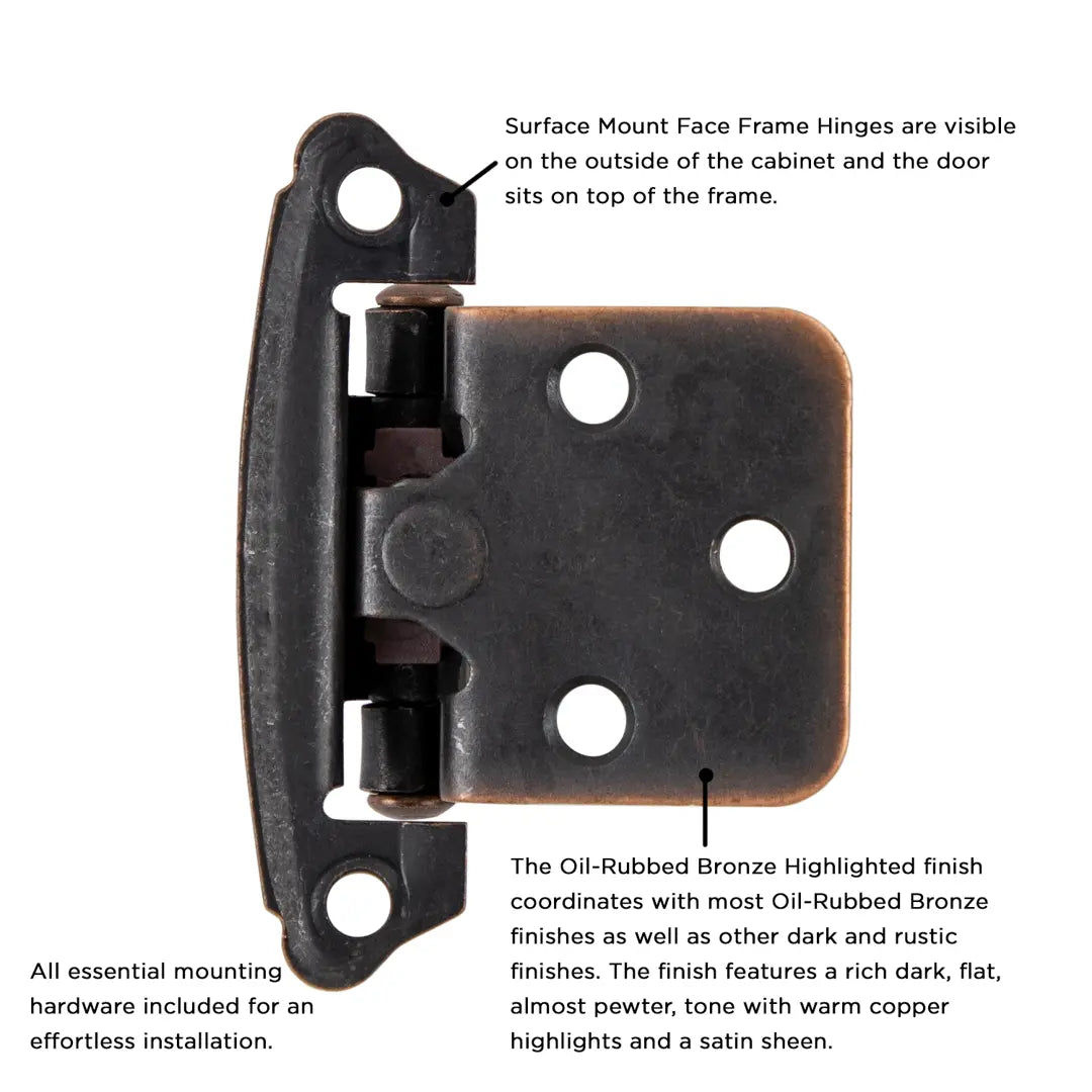 Hickory Hardware Surface Mount Self Close Hinge 2-5/8 in.x 1-15/16 in., Oil-Rubbed Bronze Highlighted, view 3