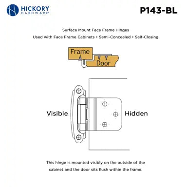 Hickory Hardware Surface Mount Self Closing Hinge 2-3/4 in. x 2-5/16 in., Black, view 4
