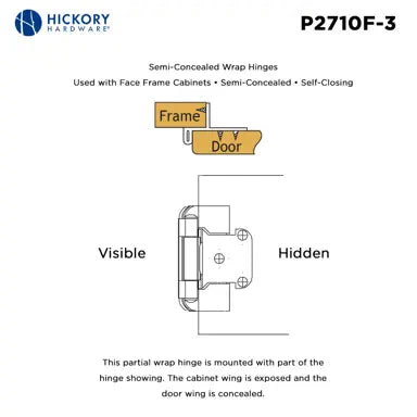 Hickory Hardware Semi-Concealed Hinge Self Close Hinge 2-1/4 in.x 2-1/2 in., Polished Brass, view 4