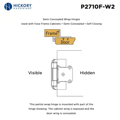 Hickory Hardware Semi-Concealed Hinge Self Closing Hinge 2-1/4 in. x 2-1/2 in., White, view 4