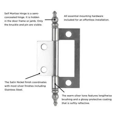 Hickory Hardware Self Mortise Free Swinging Hinge 3-1/8 in. x 1-7/16 in., Satin Nickel, view 4