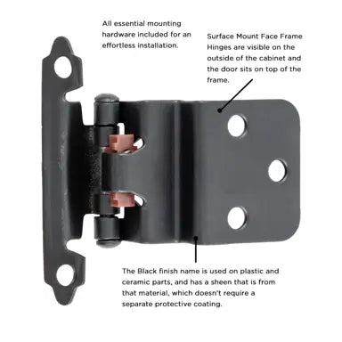 Hickory Hardware Surface Mount Self Closing Hinge 2-3/4 in. x 2-5/16 in., Black, view 3