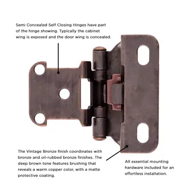 Hickory Hardware Semi-Concealed Hinge Self Close Hinge 2-1/4"x 2-1/2"
