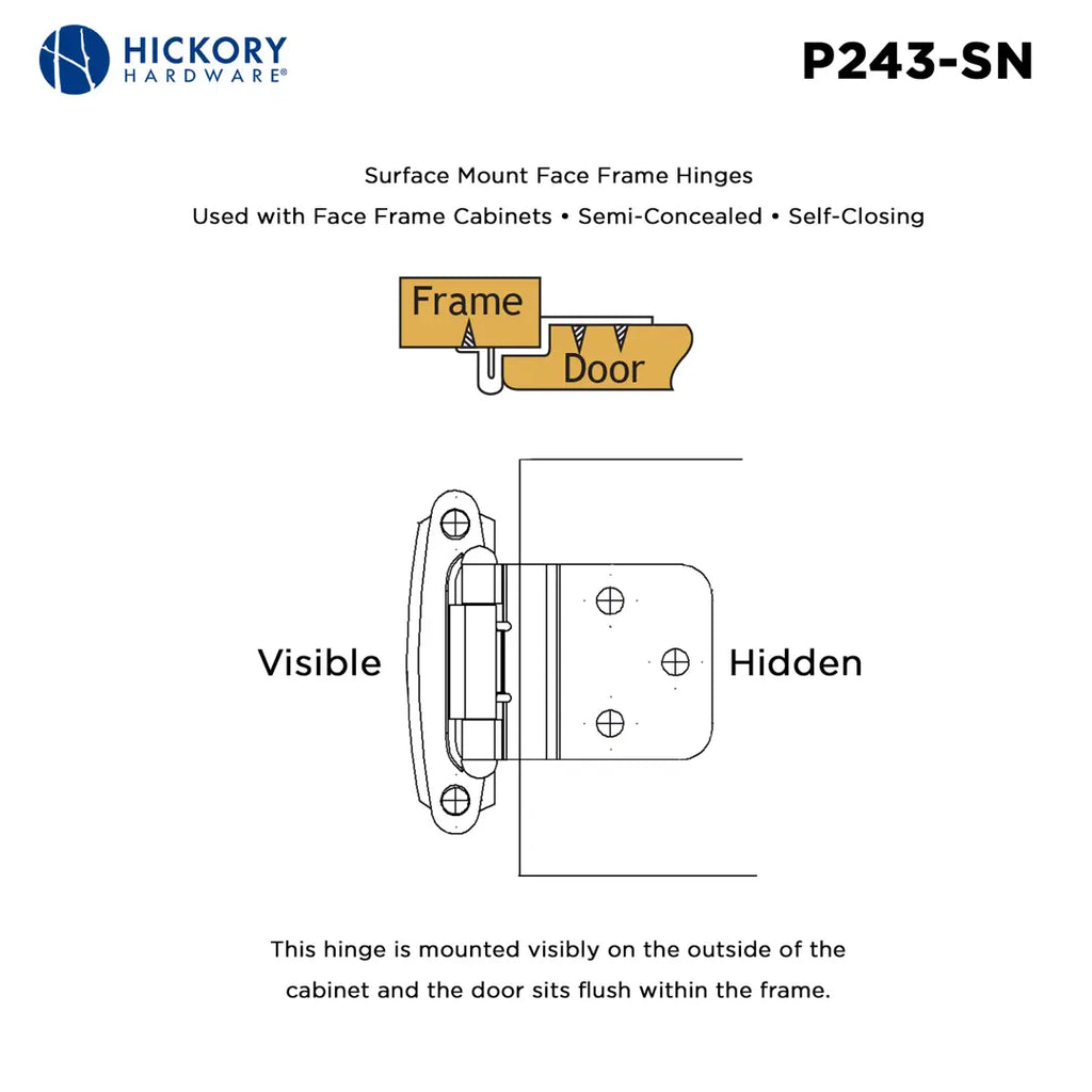 Hickory Hardware Surface Mount Self Closing Hinge 2-5/8" x 2-3/8"