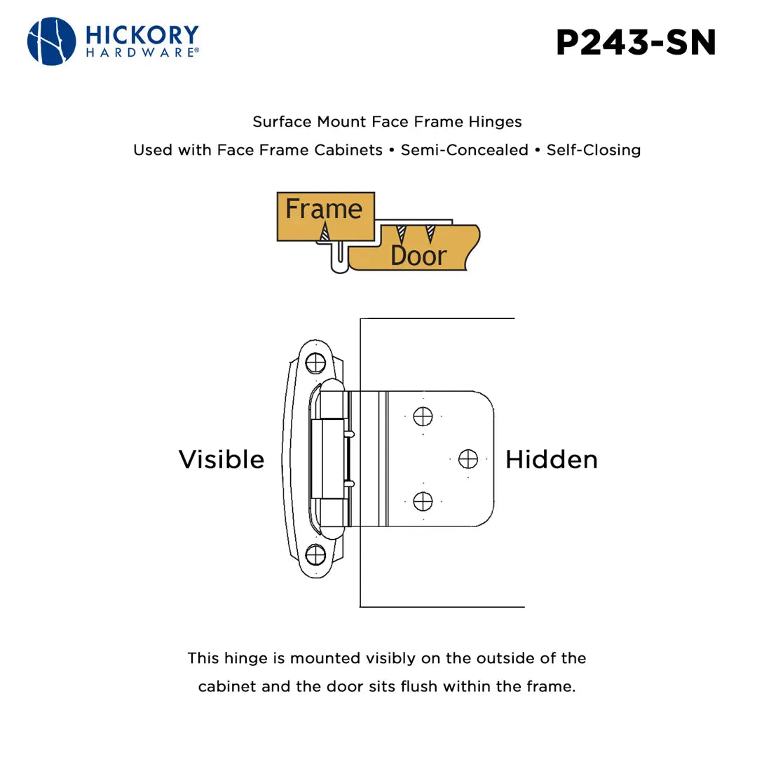 Hickory Hardware Surface Mount Self Closing Hinge 2-5/8" x 2-3/8"