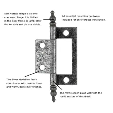 Hickory Hardware Self Mortise Free Swinging Hinge 3-1/8 in. x 1-7/16 in., Silver Medallion, view 4