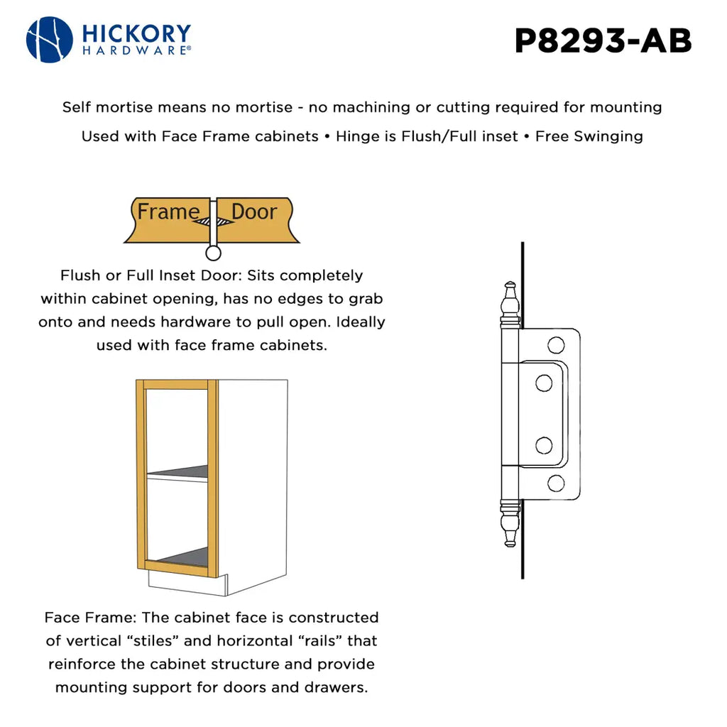 Hickory Hardware Self Mortise Free Swinging Hinge 3-11/16" x 1-1/2"