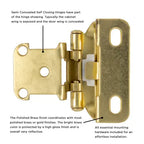 Hickory Hardware Semi-Concealed Hinge Self Close Hinge 2-1/4 in.x 2-1/2 in., Polished Brass, view 3