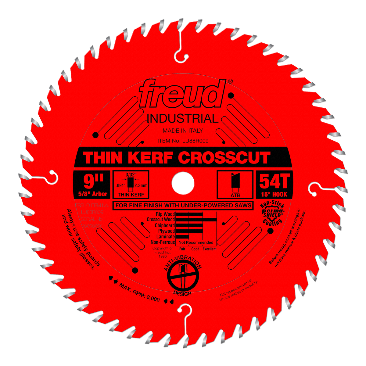 Freud Thin Kerf Fine Finish Cross-Cut Blade 9 in. Diameter Red