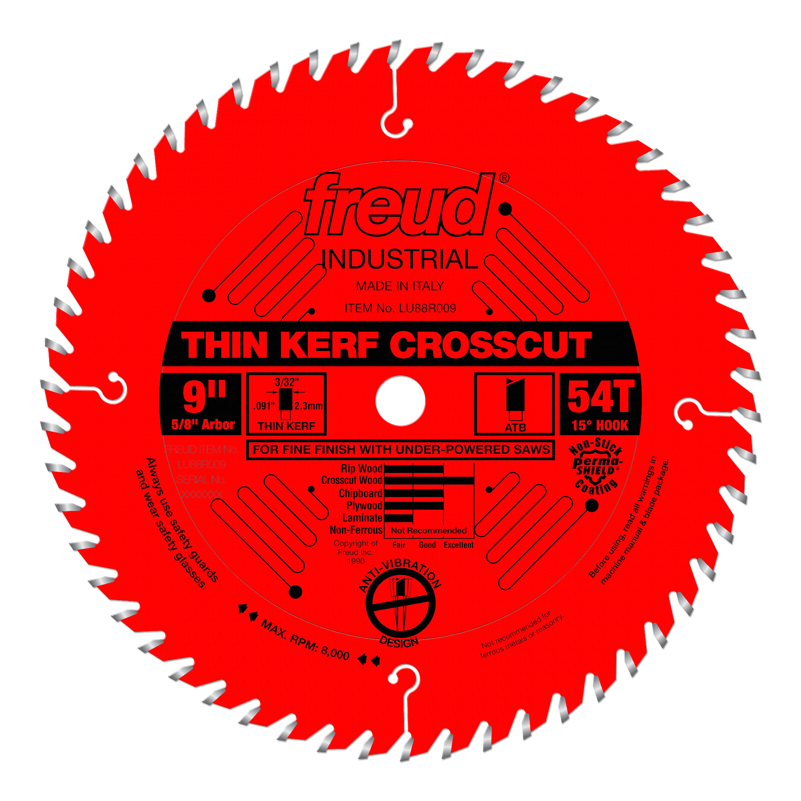 Freud Thin Kerf Fine Finish Crosscut Blade 9" Diameter Red