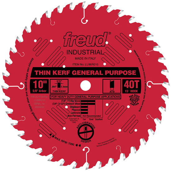 Freud Thin Kerf Blade 10" Diameter 13 Degree Hook Angle