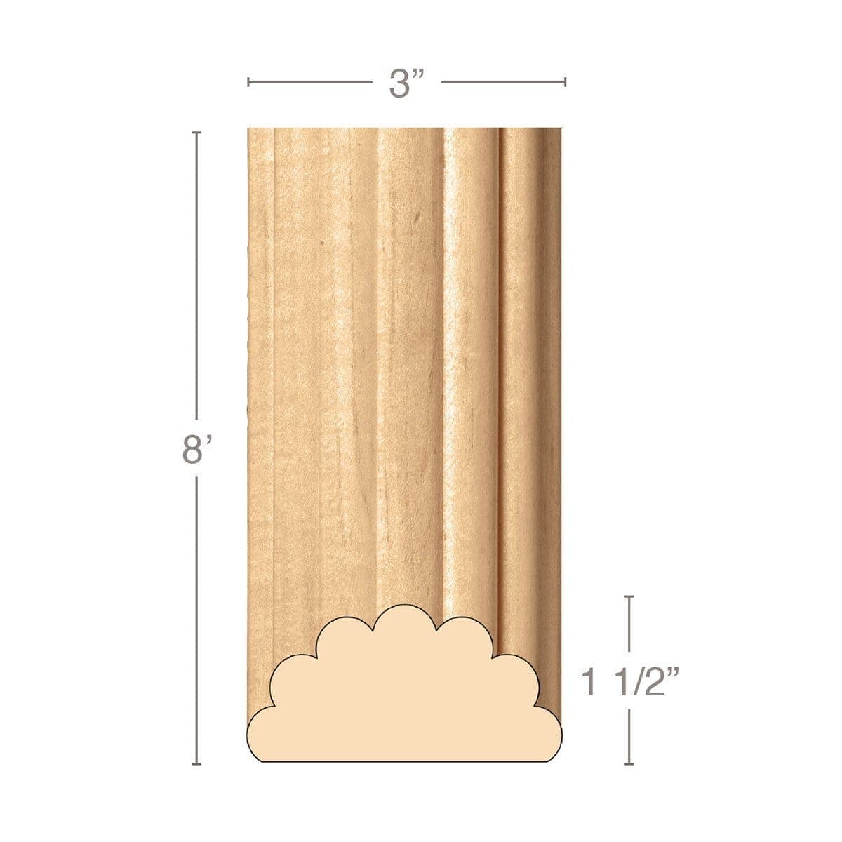 Large Rope (Repeats 1 1/4), 1 3/4''w x 7/8''d Poplar