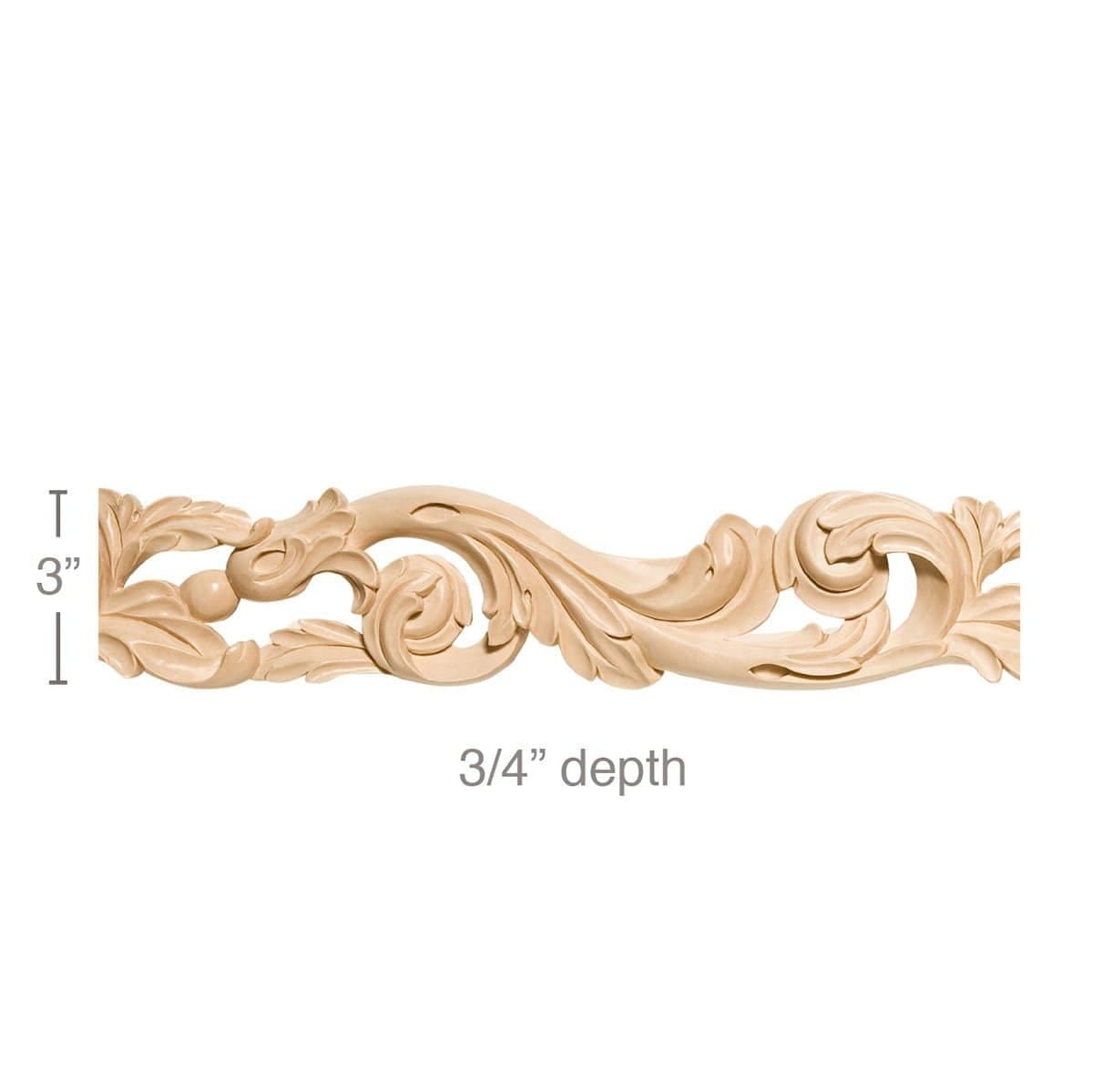 Petite Acanthus Leaf (Repeats 2 7/8), 2 3/4''w x 13/16''d Poplar