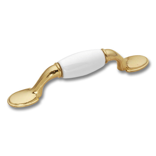Hickery Hardware Tranquility Pull Zinc And Porcelain, Polished Brass