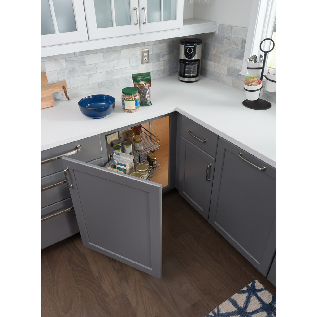 Sliding Door Corner Organizer For Frameless Cabinetry
