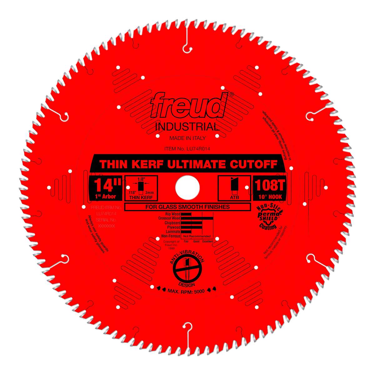 Freud Thin Kerf Ultimate High Production Cut-Off Saw Blade 14 in. Diameter Red