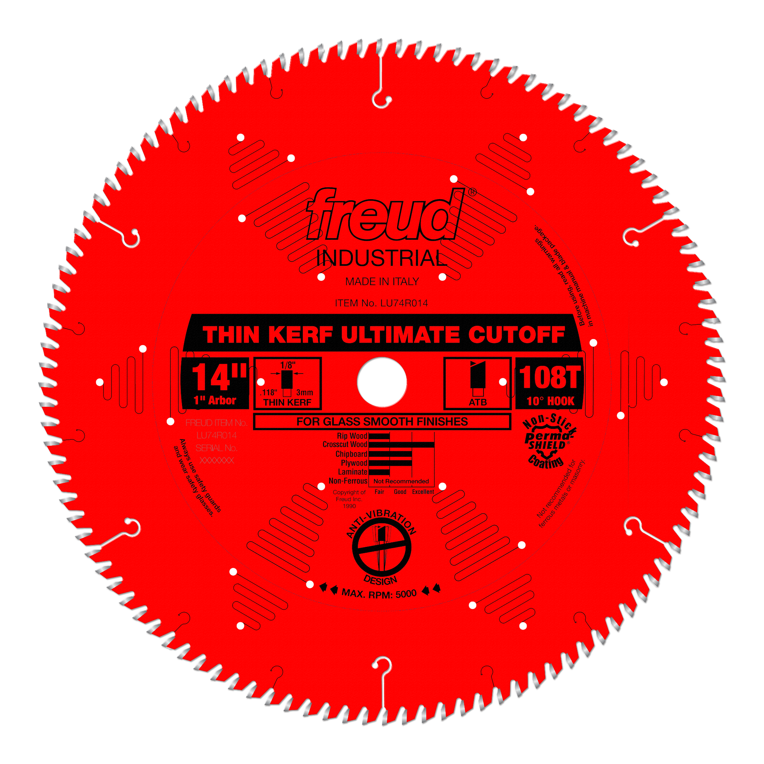 Freud Thin Kerf Ultimate High Production Cut-Off Saw Blade 14" Diameter Red