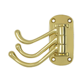 Deltana Triple Swivel Hook Heavy Duty 4" Projection, Polished Brass