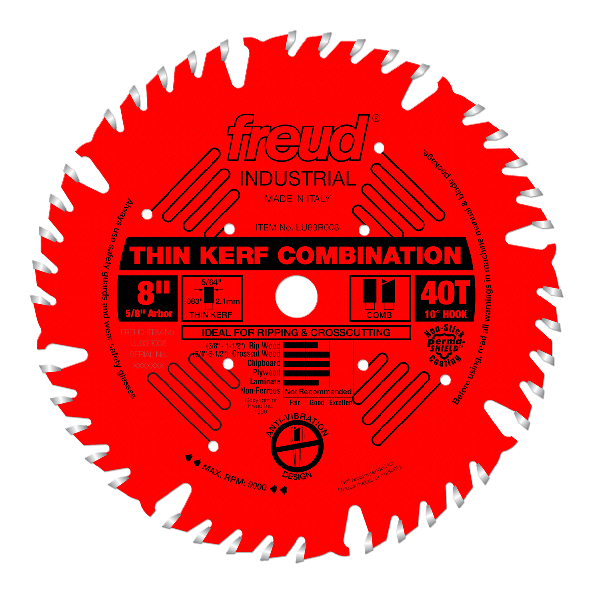 Freud Thin Kerf Blade 8 in. Diameter 10 Degree Hook Angle