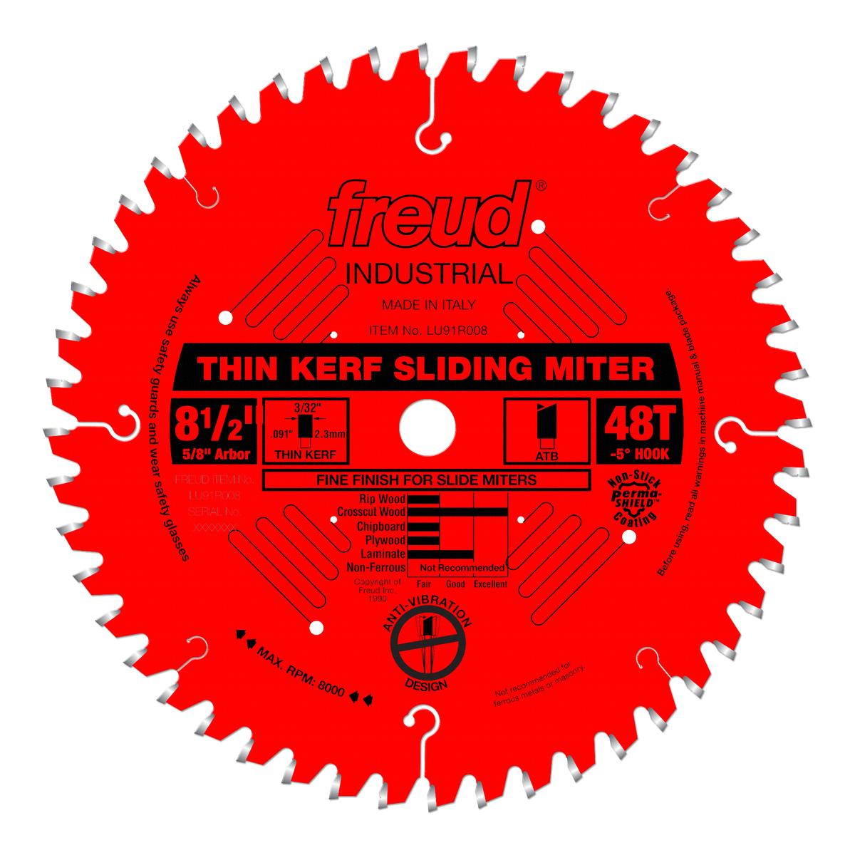 Freud Thin Kerf Sliding Compound Miter Blades 8-1/2 in. Diameter Red