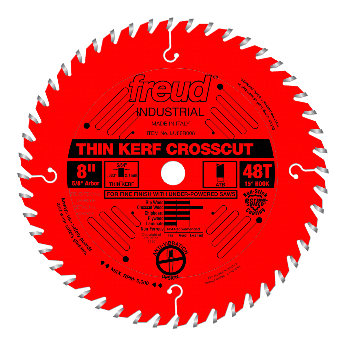 Freud Thin Kerf Fine Finish Cross-Cut Blade 8 in. Diameter Red