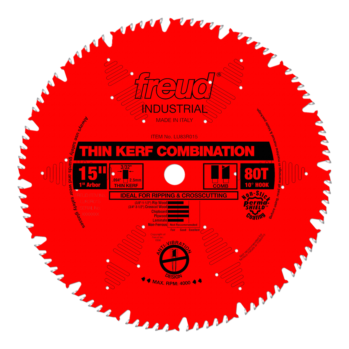 Freud Thin Kerf Blade 15 in. Diameter 10 Degree Hook Angle