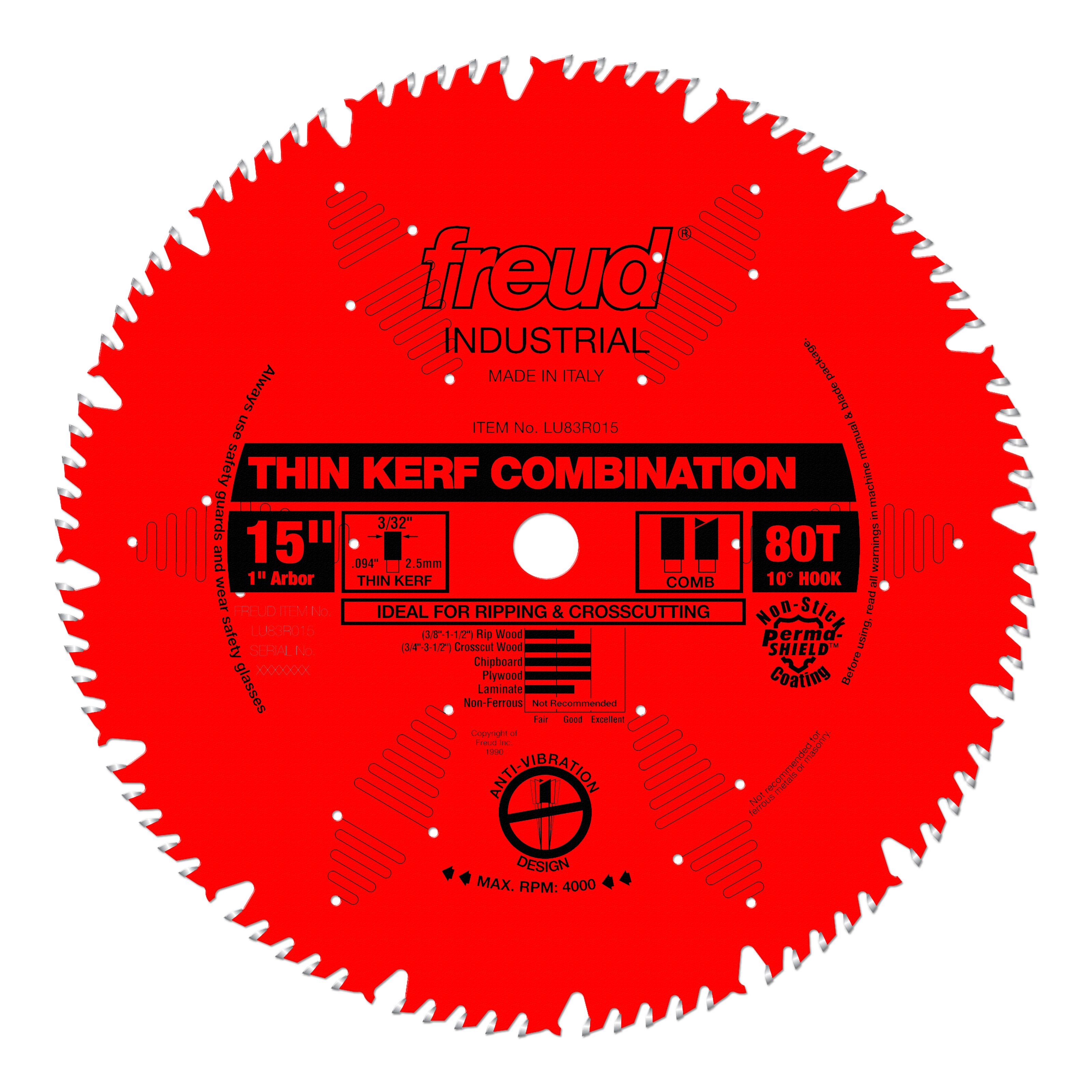 Freud Thin Kerf Blade 15" Diameter 10 Degree Hook Angle